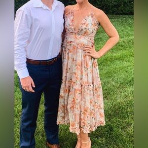 Floral tiered ruffle midi dress